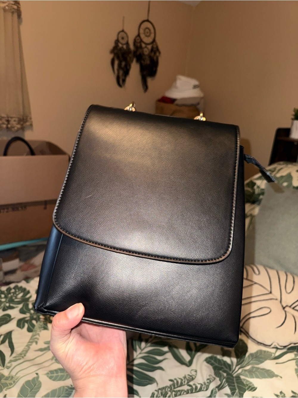 Black Women's Leather Shoulder Backpack Bag